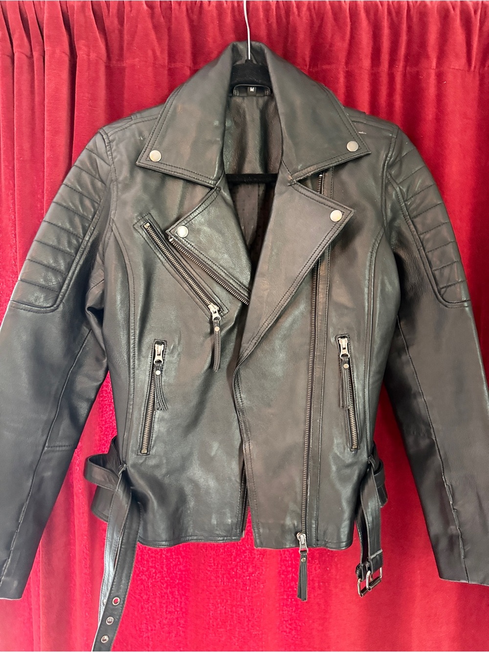 Black Leather Moto Jacket with Belt
